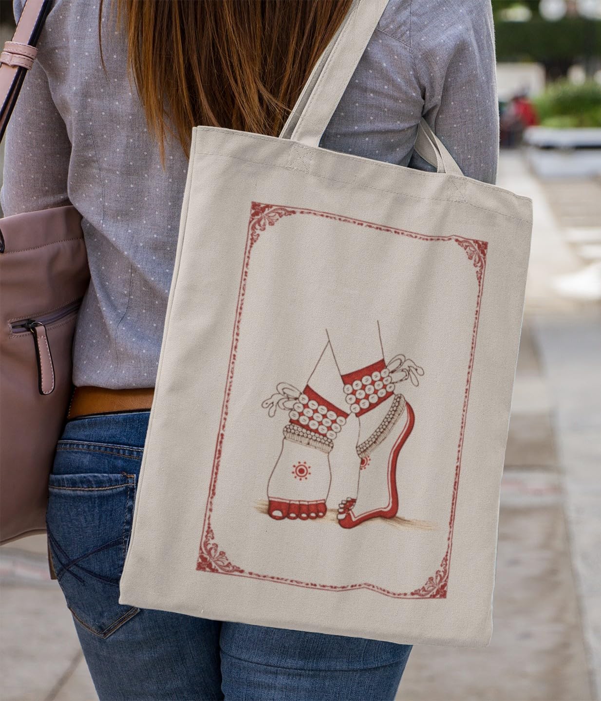 Kalaa Lifestyle Canvas Tote Bag for Women | Premium Cotton Shopping Bag | Eco-Friendly Shoulder Tote for Office, College, Travel & Daily Use and Gifting (The Dancing Feet)