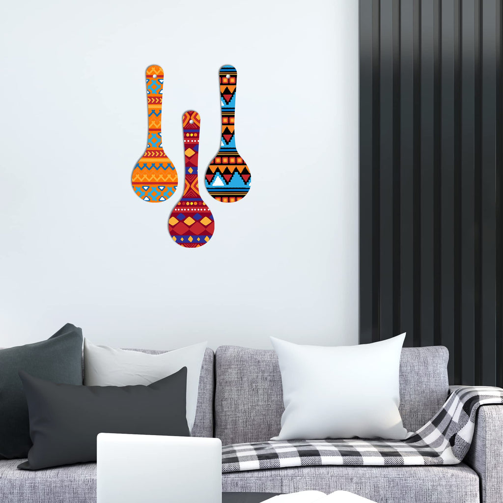 Artvibes Traditional African Tribal Pattern Decorative Wall Art MDF Wooden Wall Hanger for Home | Wall Accent | Sceneries | Wall Art Print | Graphic Artwork | Unique Gift Items (WH_5002N), Set of 3