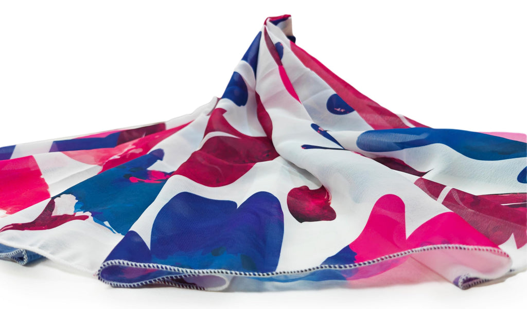 ONE ECHELON Georgette Women's Lightweight Long Scarf (Blue & Pink Reverie)