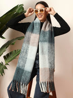 Ravaiyaa - Attitude is everything Women Reversible Acrylic Wool Scarf Winter Wear Muffler Designer Scarves 72x14 Inch (Blue & Pink Checked)