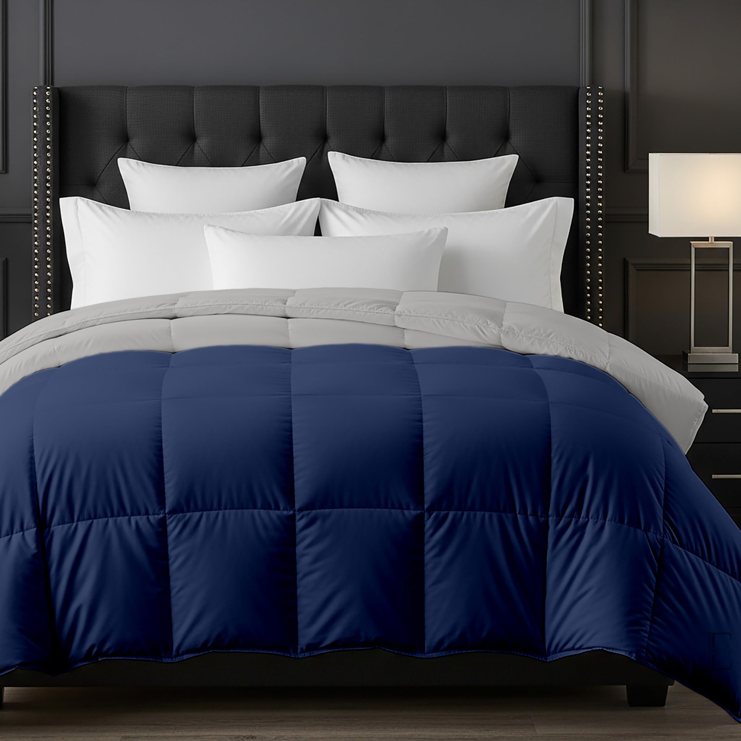 EDMUND® 500 GSM Heavy Warm Comforter | Cloud Soft Down Touch Microfiber Quilt | Winter Blanket Rajai | Fluffy, Lightweight & Machine Washable - Single Bed 60x90 | Navy Blue/Silver Kafalo