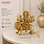 ARTVARKO Brass Goddess Vaishno Devi Murti 9.5 Inches | Maa Durga Puja Idol for Home Temple | Decorative Brass Sculpture for Mandir, Spiritual Décor, Festival, Housewarming & Gift