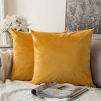 Khooti Velvet Cushion Cover, 20x20 | Orange Yellow | Pack of 2 | Solid Plain Soft & Smooth, Decorative Cushion Covers for Living Room, Bedroom, Couches, Chairs, Sofas, Beds & Home Decor