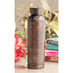 INDIAN ART VILLA Copper Antique Embossed Design Water Bottle – 900 ML, Pure Copper Ayurvedic Water Bottle for Drinkware & Storage, Ideal for Home, Office, Travel, and Gifting