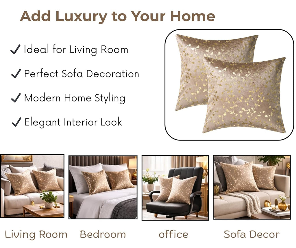 RD TREND Velvet Cushion Covers, 40 x 40 cm/16 x 16 inches, Pack of 5,250 TC, Side Zipper (Brown)