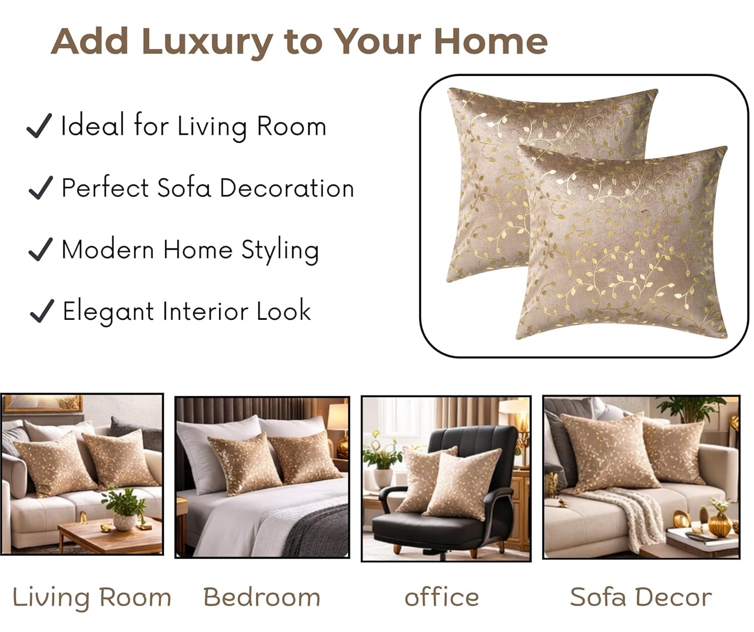 RD TREND Velvet Cushion Covers, 40 x 40 cm/16 x 16 inches, Pack of 5,250 TC, Side Zipper (Brown)