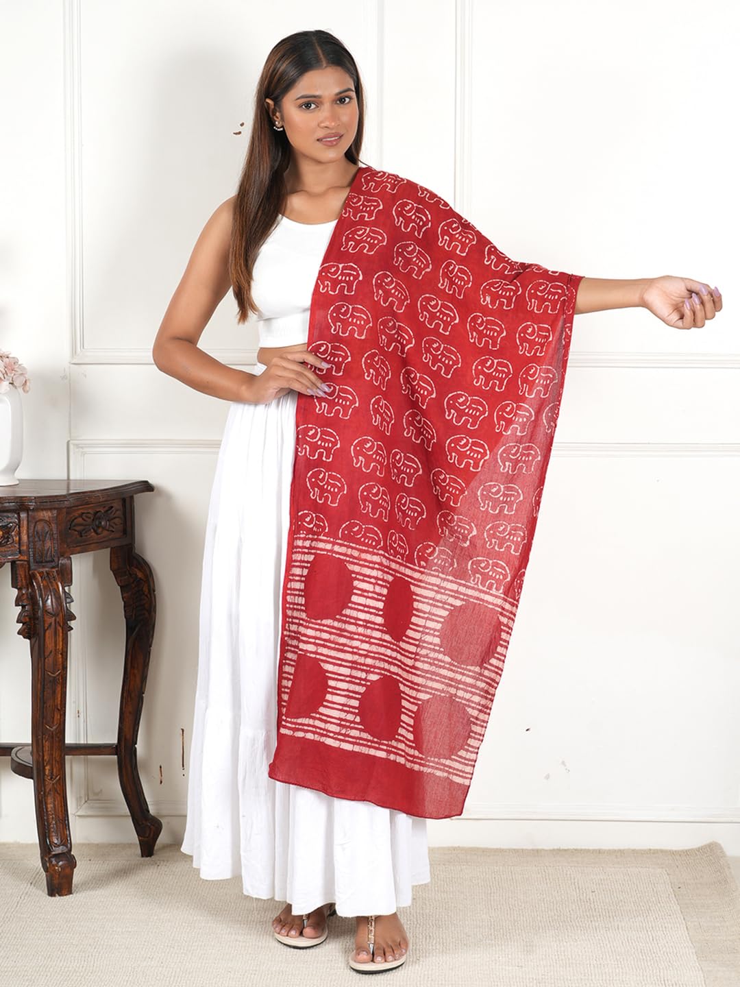 Gutthi Women's Cotton Stoles | Scarf Lightweight & Comfortable for All Seasons, Size (100X180 CM) (Red)