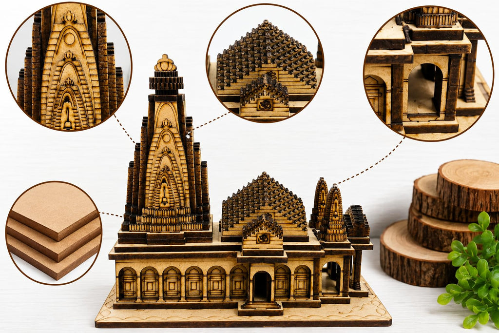 Shri Nageshwar Jyotirlinga Mandir | Handcrafted Wooden Temple Showpiece for Home Decor & Gifting | 6 Inch Miniature Mandir Model of Lord Shiva