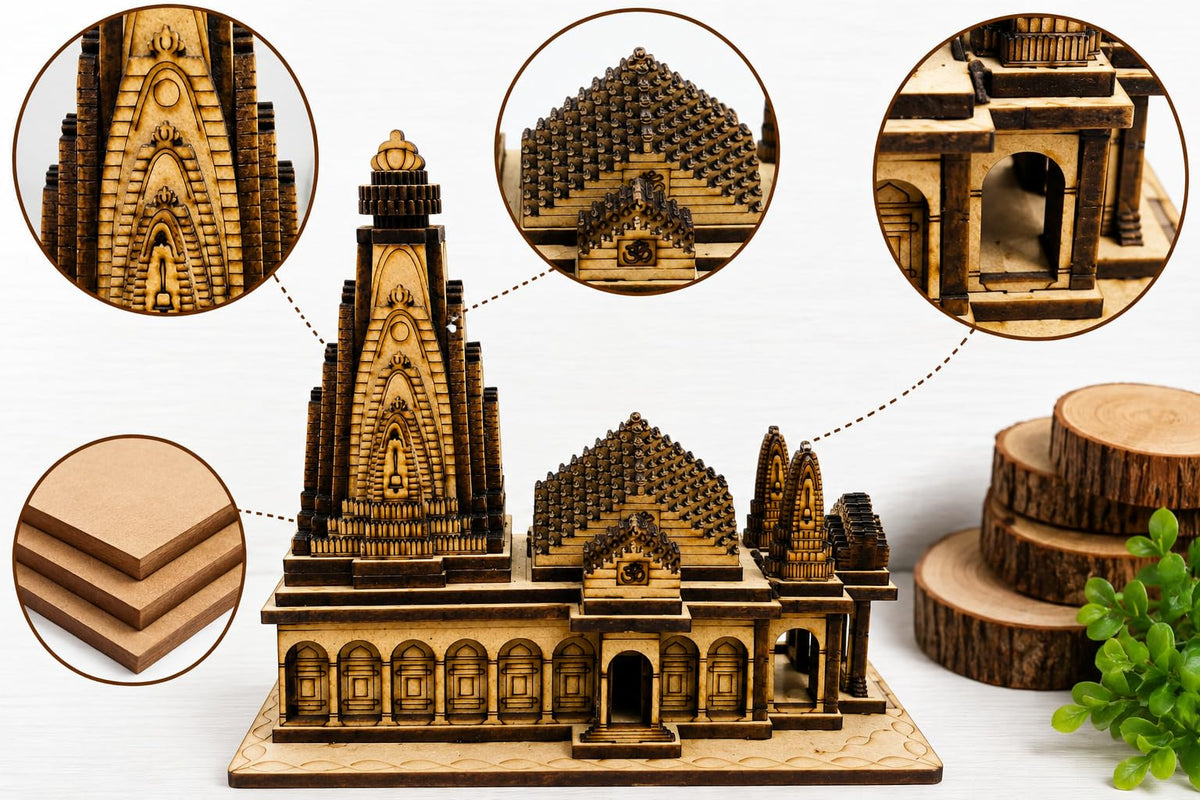 Shri Nageshwar Jyotirlinga Mandir | Handcrafted Wooden Temple Showpiece for Home Decor & Gifting | 6 Inch Miniature Mandir Model of Lord Shiva