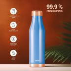 MILTON Copper Charge Water Bottle, 930 ml, Blue | Lacquer Coating, Curved Bottle | Diwali | Festive | Gifting | Yoga | Home | Kitchen | Vedic