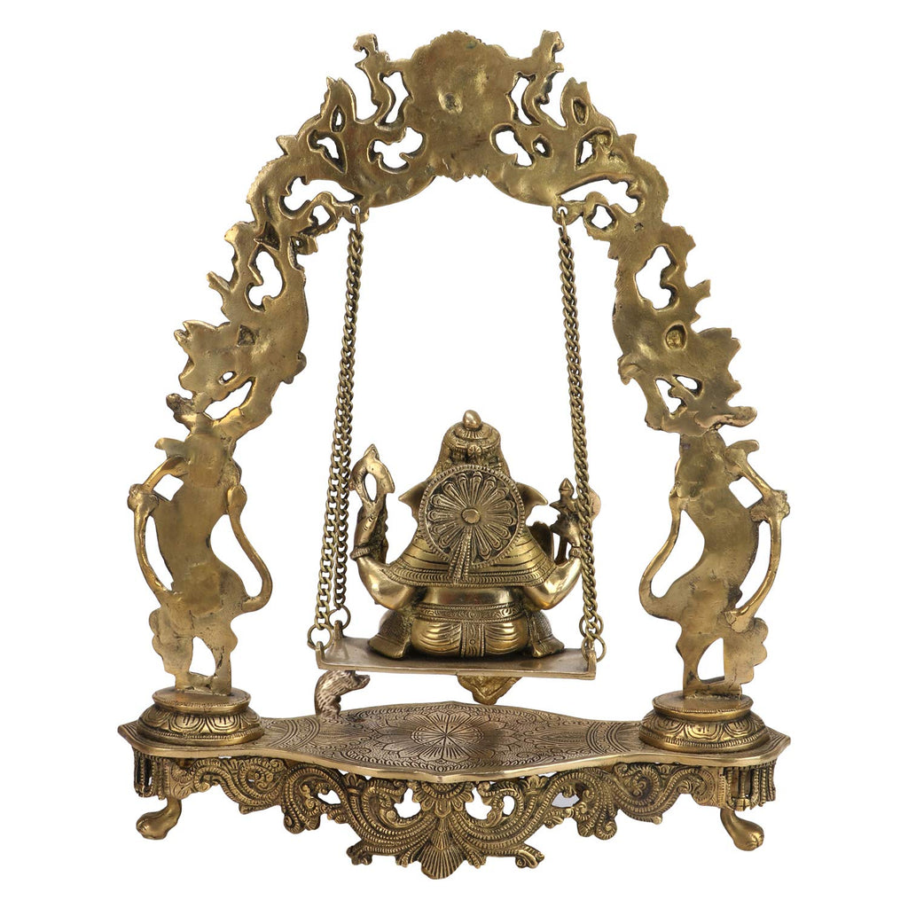 ARTVARKO Brass Lord Ganesha Bhagwan Swing Ganesh Ganpati on Jhoola Jhula with Kirtimukha at Top for Home Décor Office Gift Height 18 Inch