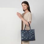 Caprese Florida Large Tote Bag for Women | Stylish & Durable Handbag with Adjustable & Detachable Strap, Back Zip Pocket | Fits 15–16 Inch Laptop | Perfect for Work, Travel & Daily Use (Navy)