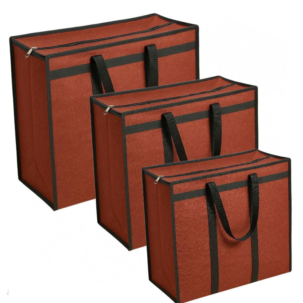 COTTON BLADES Big Eco Cotton Canvas Shopping Bags For Carry Milk Grocery Fruits Vegetable With Reinforced Handles Jhola Bag - (18X8.5X14 -Inches, Pack Of 3, Red)