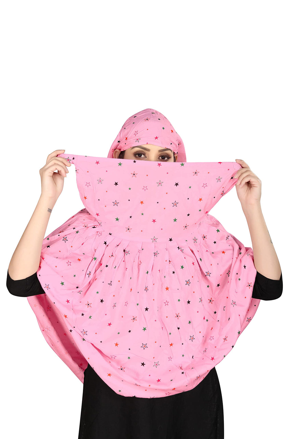 7 season's Women's Cotton Long Scarf Cum Mask for Female Universal Size Usable For Vehicle Driver For Sunlight Uv Protection White Printed Design (Pink-L)