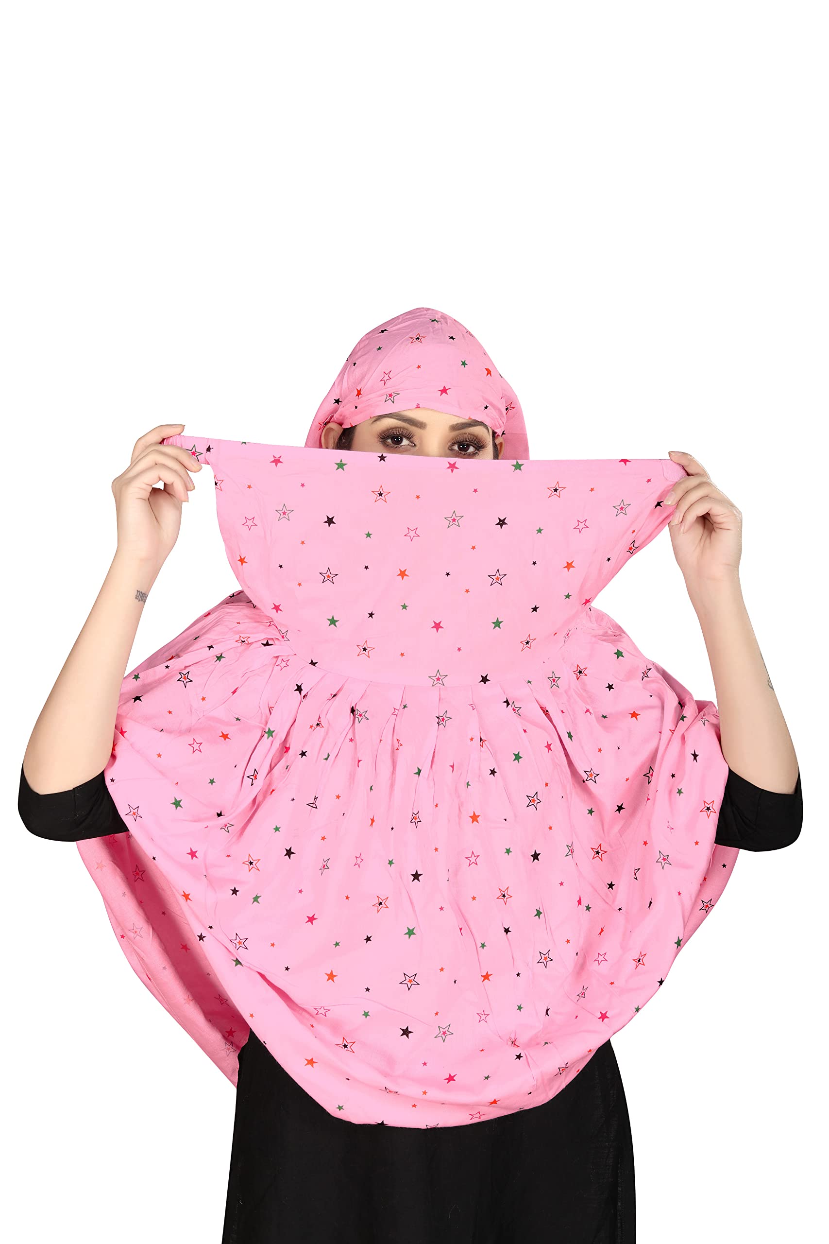 7 season's Women's Cotton Long Scarf Cum Mask for Female Universal Size Usable For Vehicle Driver For Sunlight Uv Protection White Printed Design (Pink-L)