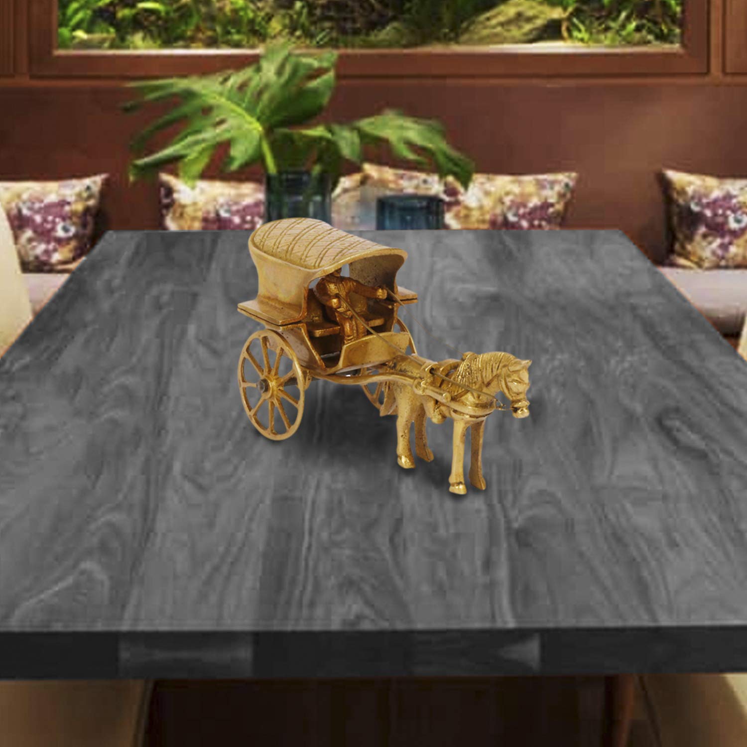 ARTVARKO Brass Horse Cart Replica for Home Office Living Room Study Table Vastu Decor Fengshui Ashav Idol Murti Tanga Showpiece Statue 5.5 Inch