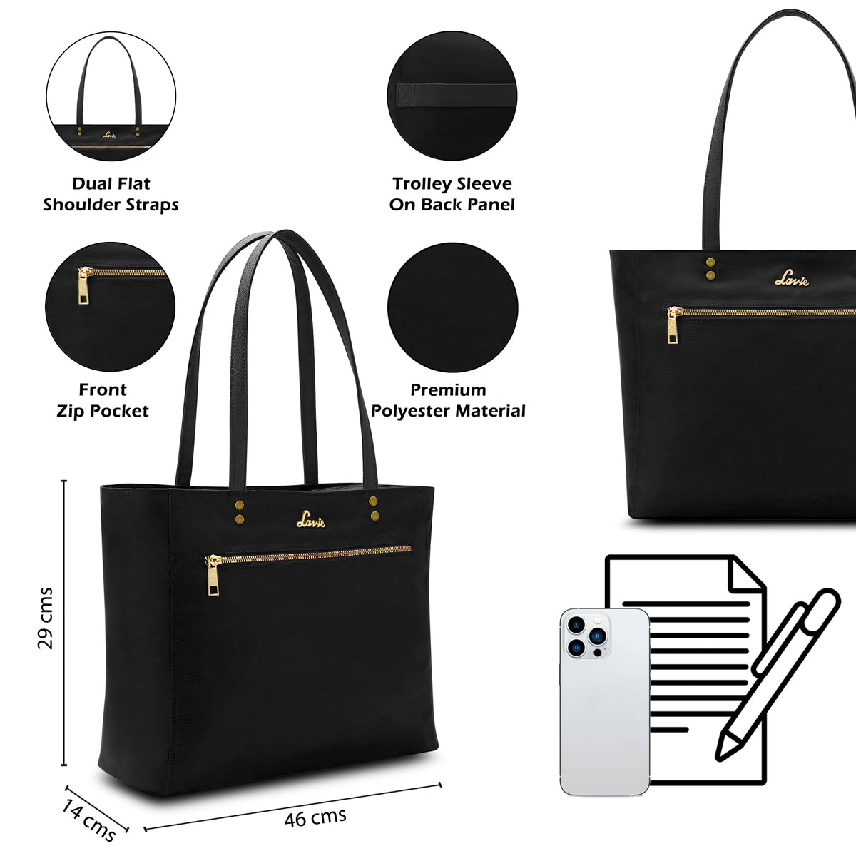 Lavie Women's Vanessa Travel Solid Tote Bag for Women | Tote Bag for Work | Ladies purse | Stylish Shoulder Bag | Gift for Women