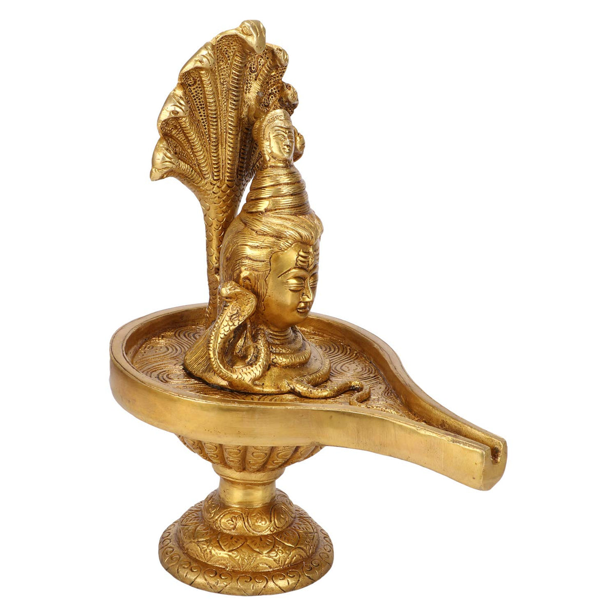 ARTVARKO Brass Shivling with Sheshnag Showpiece for Pooja Shiva Lingam Statue Idol with Bholenath Nag Devta Gold Color 10 Inch 1pcs Standard.