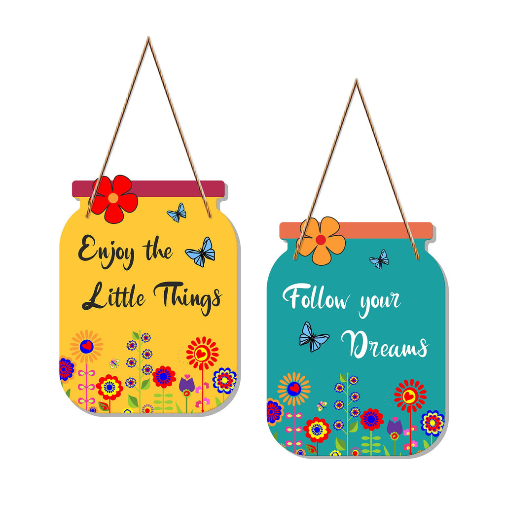 Artvibes Follow Your Dreams Wooden Wall Hanger | Quotes Decor Item | Motivational Wall Decor | Wall Poster | Graphic Art | Gift Items | Office Wall Decoration Items (WH_6801N), Set of 2