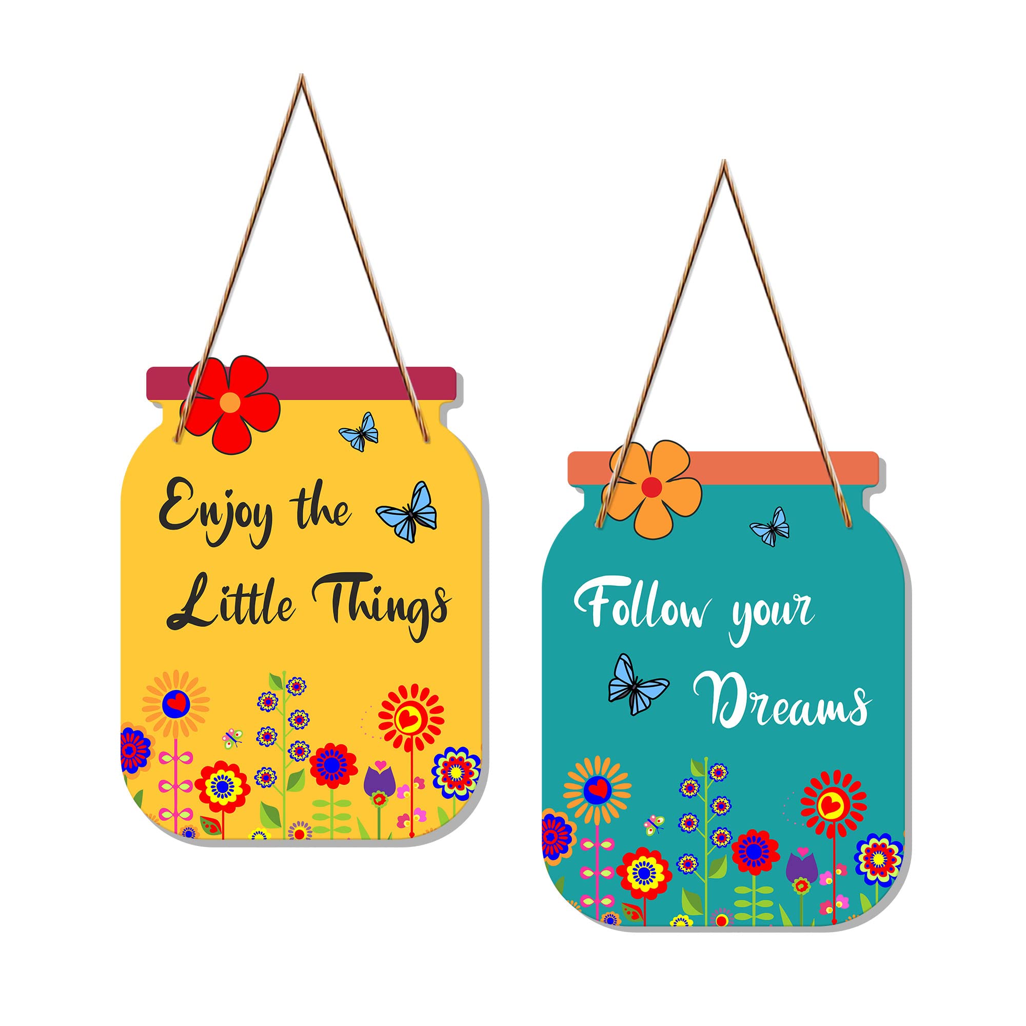 Artvibes Follow Your Dreams Wooden Wall Hanger | Quotes Decor Item | Motivational Wall Decor | Wall Poster | Graphic Art | Gift Items | Office Wall Decoration Items (WH_6801N), Set of 2