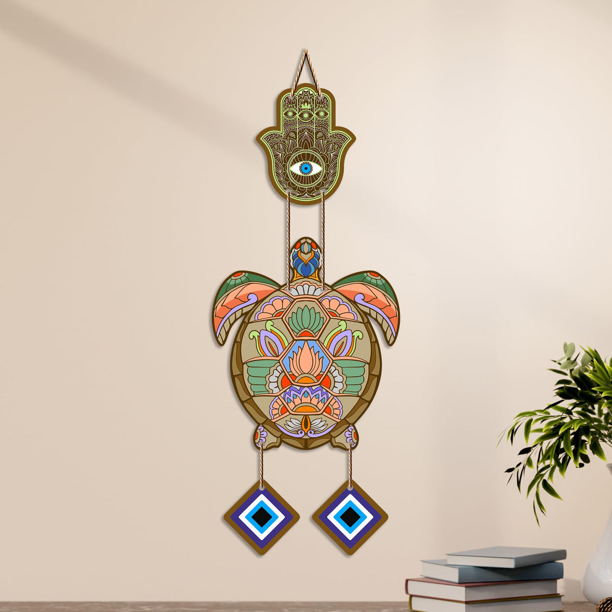 Artvibes Artistic Turtle Wall Hanging for Home Entrance | Nazar Battu MDF Decorative Wall Decor | Vastu Inspired Art for Living Room | Balcony | Office & Hallway | Lucky Charm Gift Item (WH_8543N)