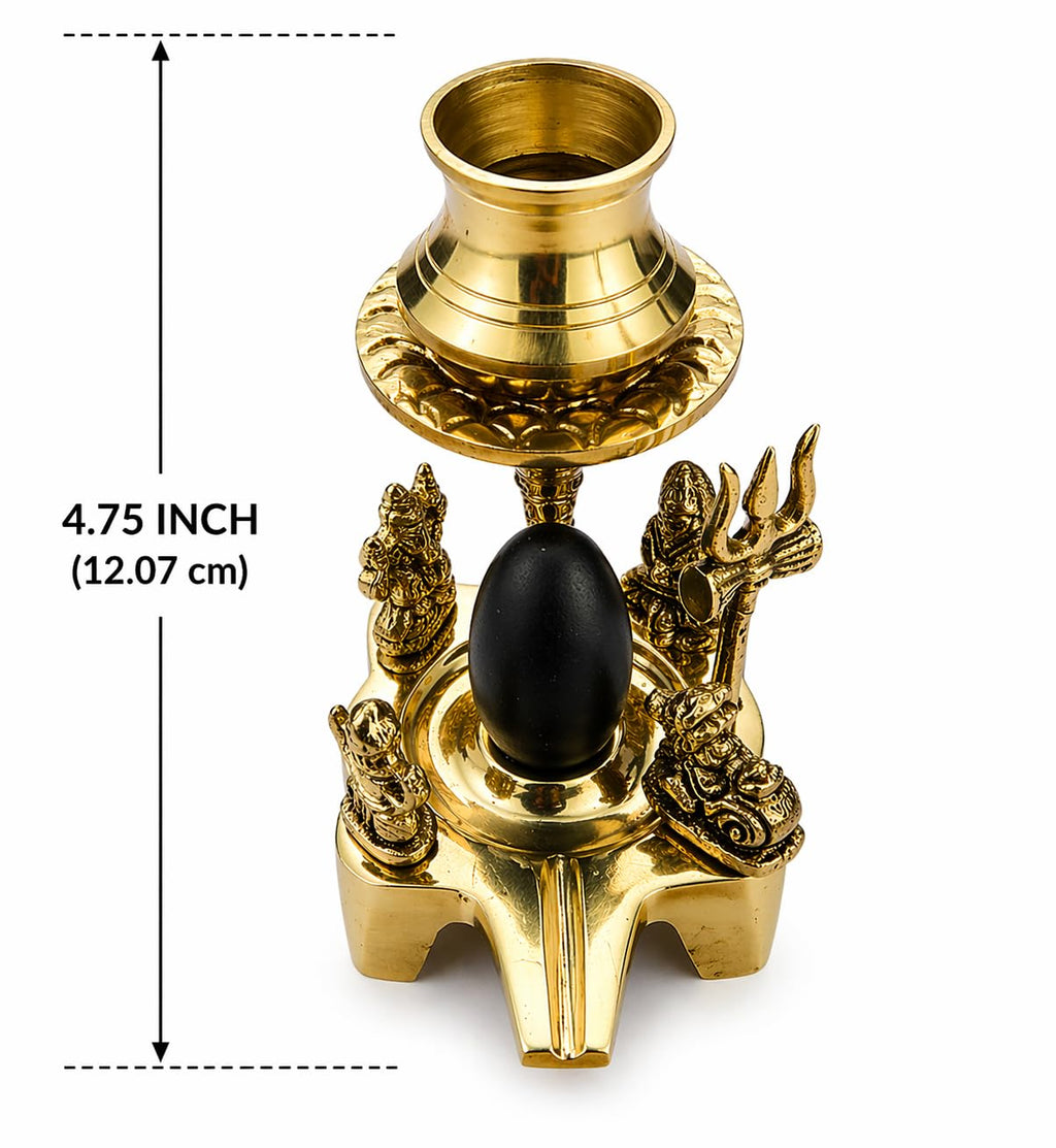 Brass Divine Shivling Temple Set with Narmadeshwar Shiv Parivar, Gold, 12.07 cm, Ideal for Pooja