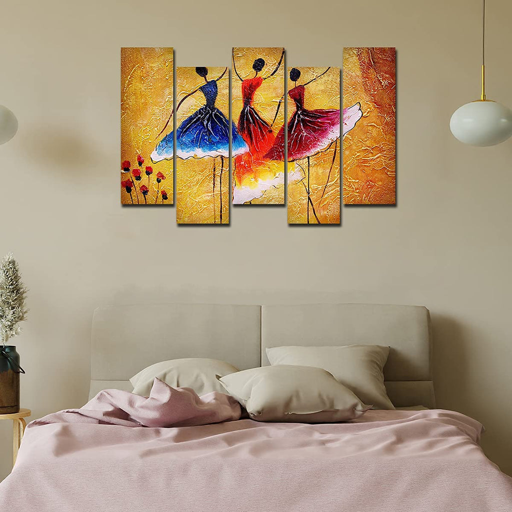 VIBECRAFTS Premium 5 Pieces Wall Painting of Three Women doing Spanish Dance For Home|Office|Living Room|Gift (PTVC5Pcs3_7503)
