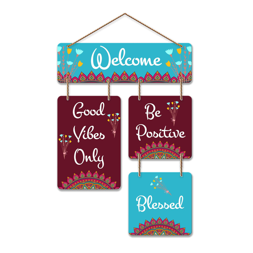 Artvibes Be Positive Blessed Welcome Wooden Wall Hanger for Gateway | Quotes Decor Item | Door Quotes Hanging | Wall Poster | Modern Decor Items | Gift Items for Home Decor | Wall Accent (WH_6509N)