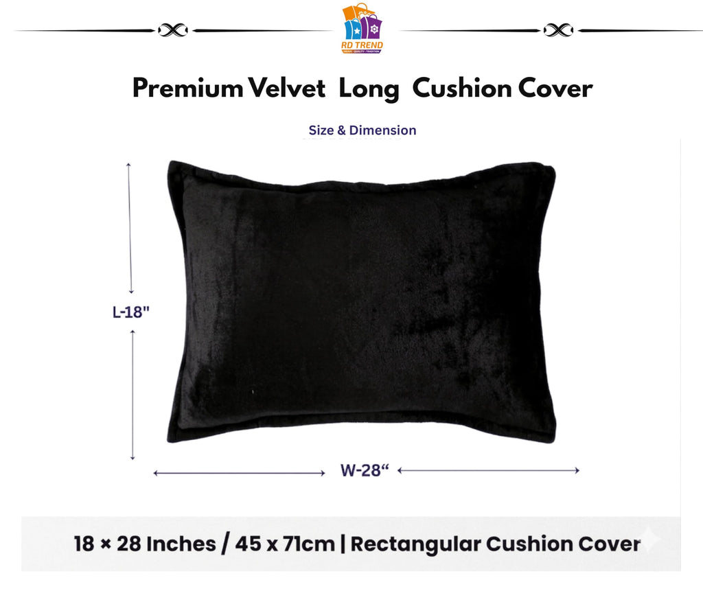 RD TREND® Velvet 250 GSM Rectangular 18x 28 Inches Cushion Covers Set of 2 | Throw Pillow Covers for Sofa, Bed & Living Room | Perfect for Home Décor Solid Black