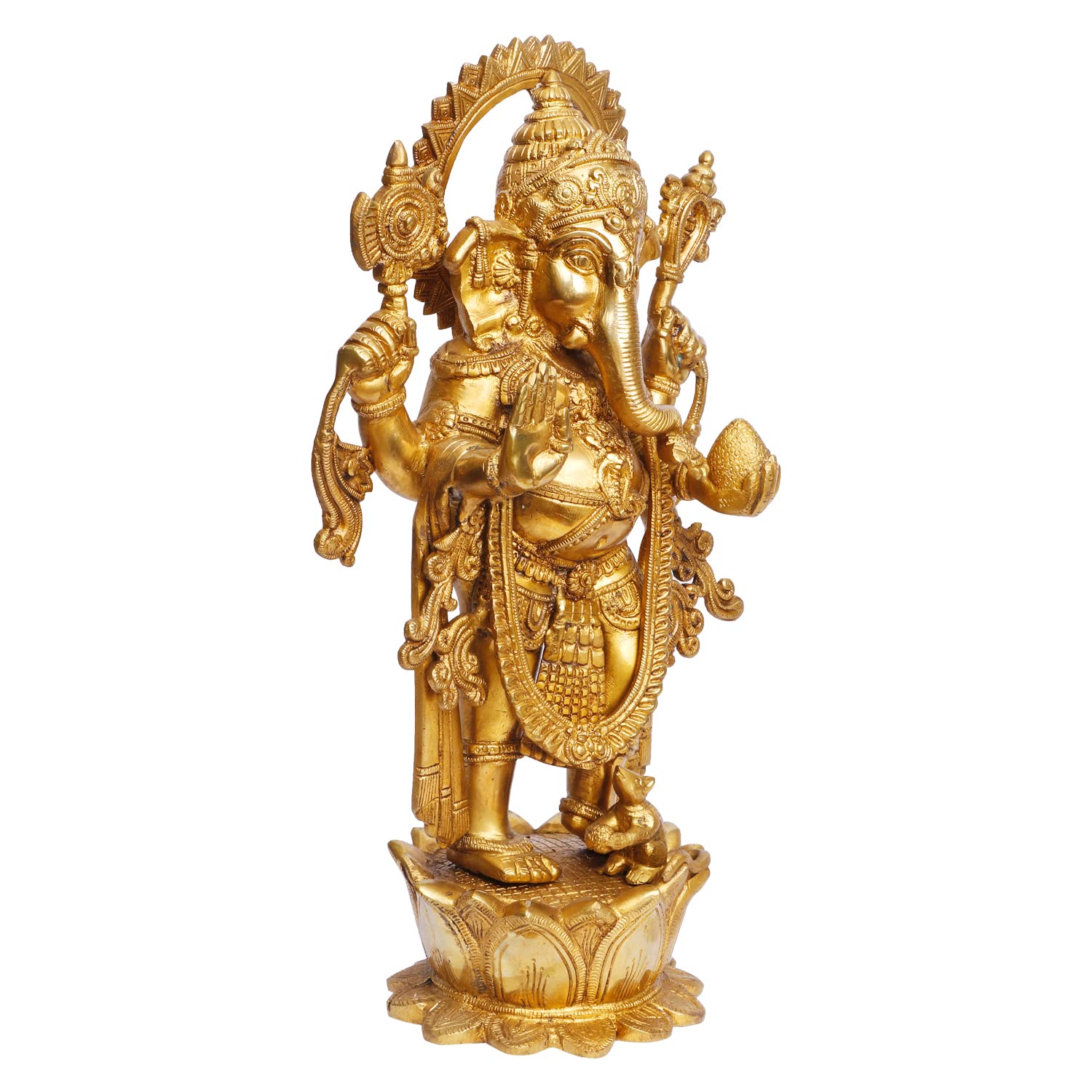 ARTVARKO Brass Lord Ganesha Bhagwan Standing with Mooshak Mangalkari Ganesh Idol Ganpati Murti Statue Home Office Entrance 16 Inches.