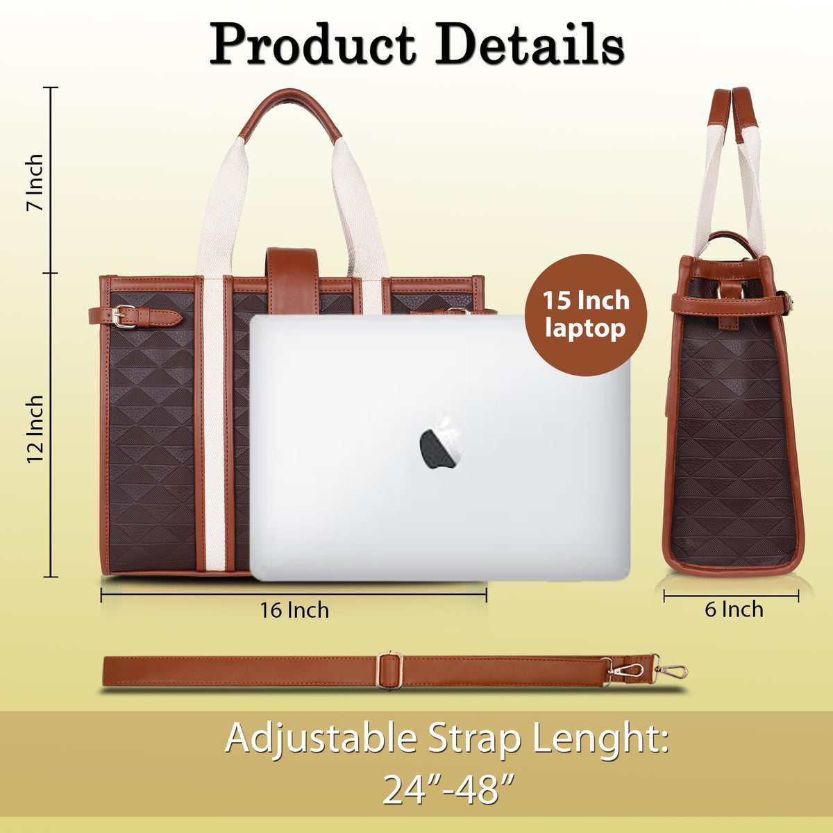 Womanix PU Laptop Tote Bags for Women, Work Bag,15 inch tote for Women, Large Capacity Handbag for Office, School, Travel, Teacher Purse (Brown Tan)