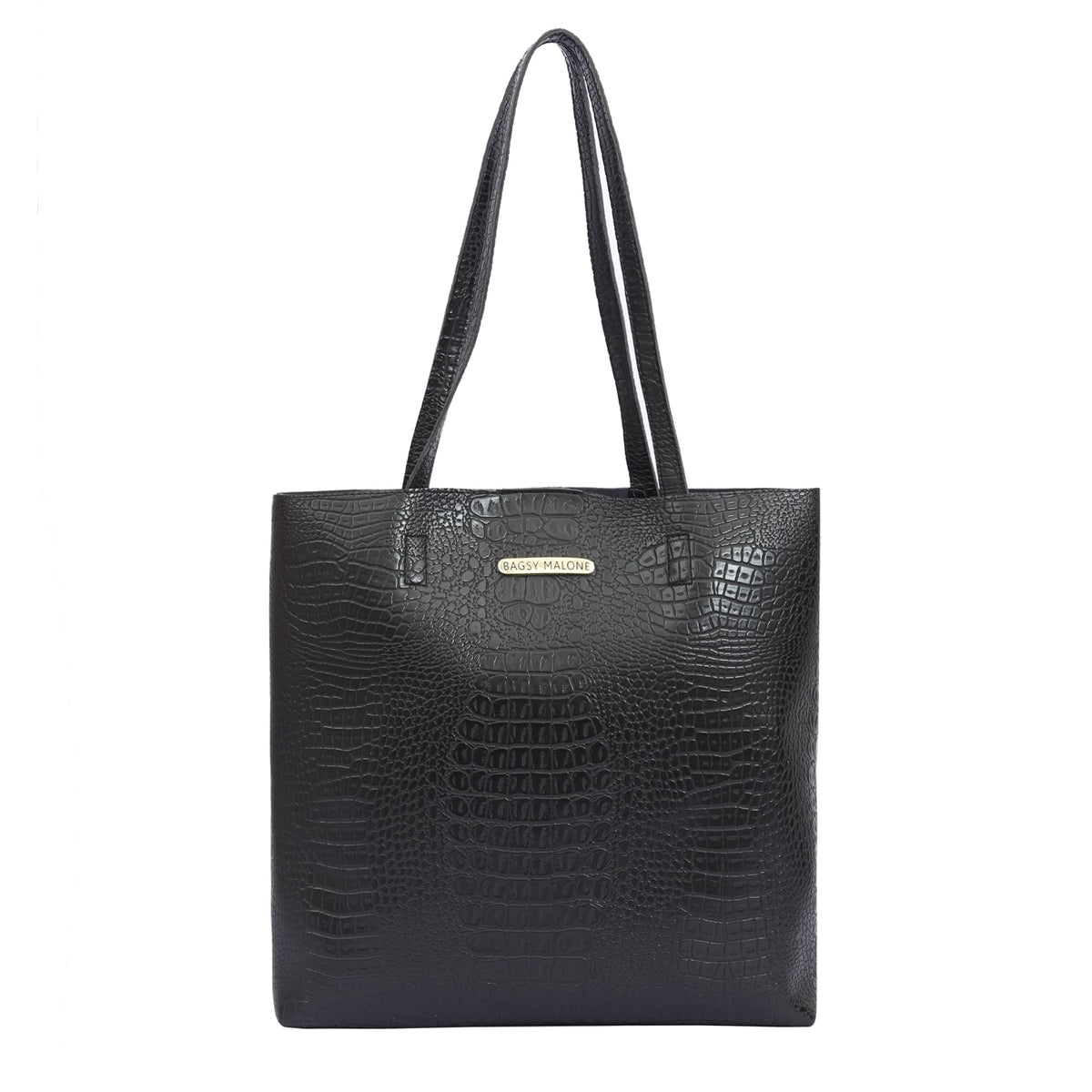 Bagsy Malone Women's Vegan Leather Stylish Tote Bag Pack of 5 | Ladies Purse Handbag (Croco Black)