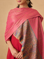 Pashmoda Women Gulpari Kaani Stole, Authentic Kashmiri Luxury Pashmina Style Shawl, Stole, (Size 28x80 Inches, Pink Color) MAVST06