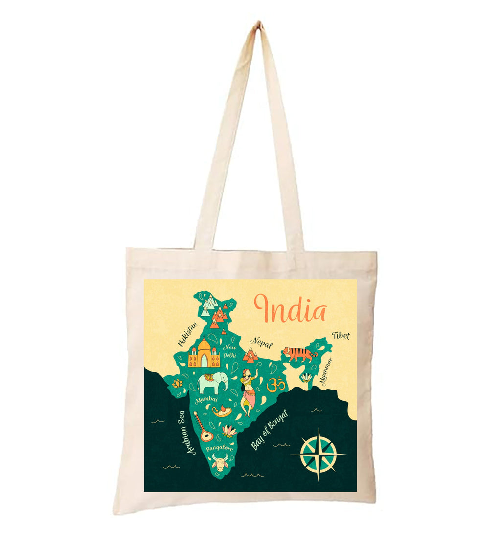 UNIQUE TOHFAA Map Design Cute Tote Bag for Women & Girls | Reusable Cotton Shopping Bag with Lightweight Canvas Travel & Everyday Carry Bag