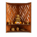 Aarohan Wooden Wall Mounted Pooja Mandir for Home | 2 Tier Hanging Temple with Ganesha Design | Space Saving Wooden Home Temple for God Idols (VWPM-L-105X155X35)