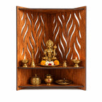 Aarohan Wooden Wall Mounted Pooja Mandir for Home | 2 Tier Hanging Temple with Ganesha Design | Space Saving Wooden Home Temple for God Idols (VWPM-L-105X155X35)