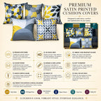 Vendola Decorative Satin Sofa Cushion Covers Set of 5, 20 inch x 20 inch, Sofa Cushion Pillow Cover, Yellow and Grey, Zipper Closure (Canary, 20X20 Inches)