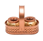 Sanvatsar Rectangular Shape Metal Basket with Jar Tray 2 Copper Flower Container Dry Fruits Chocolate Sweets Candys Gifts Set for Office, Home Decor Table Decoration Item (Rectangular)