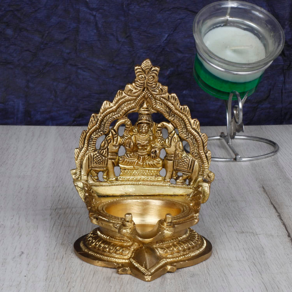 ARTVARKO Gajlaxmi Elephant Idol for Pooja Brass Oil Diya Deepam for Home Decor Puja Decorative Deepak Temple Gift Decor 4 Inch