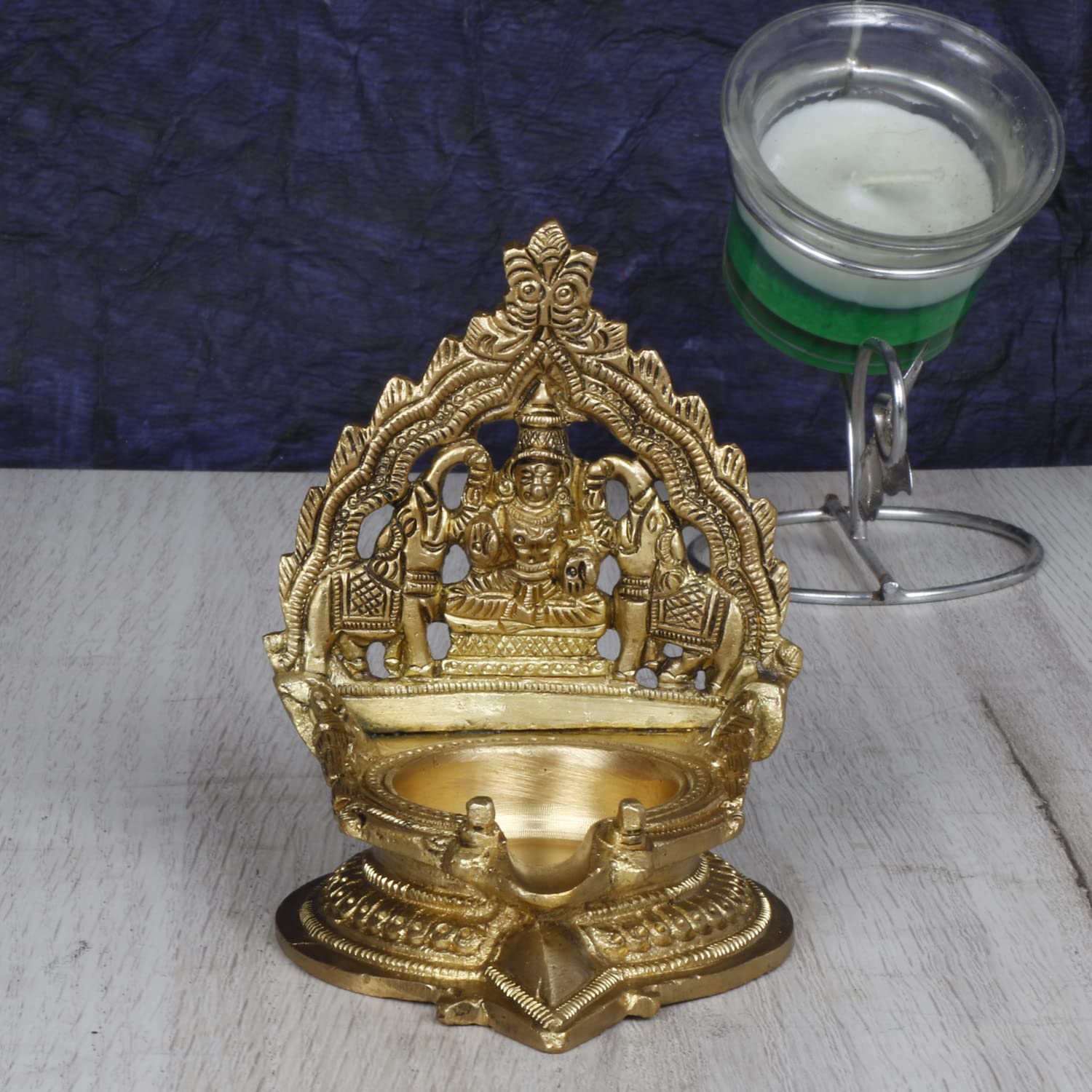 ARTVARKO Gajlaxmi Elephant Idol for Pooja Brass Oil Diya Deepam for Home Decor Puja Decorative Deepak Temple Gift Decor 4 Inch