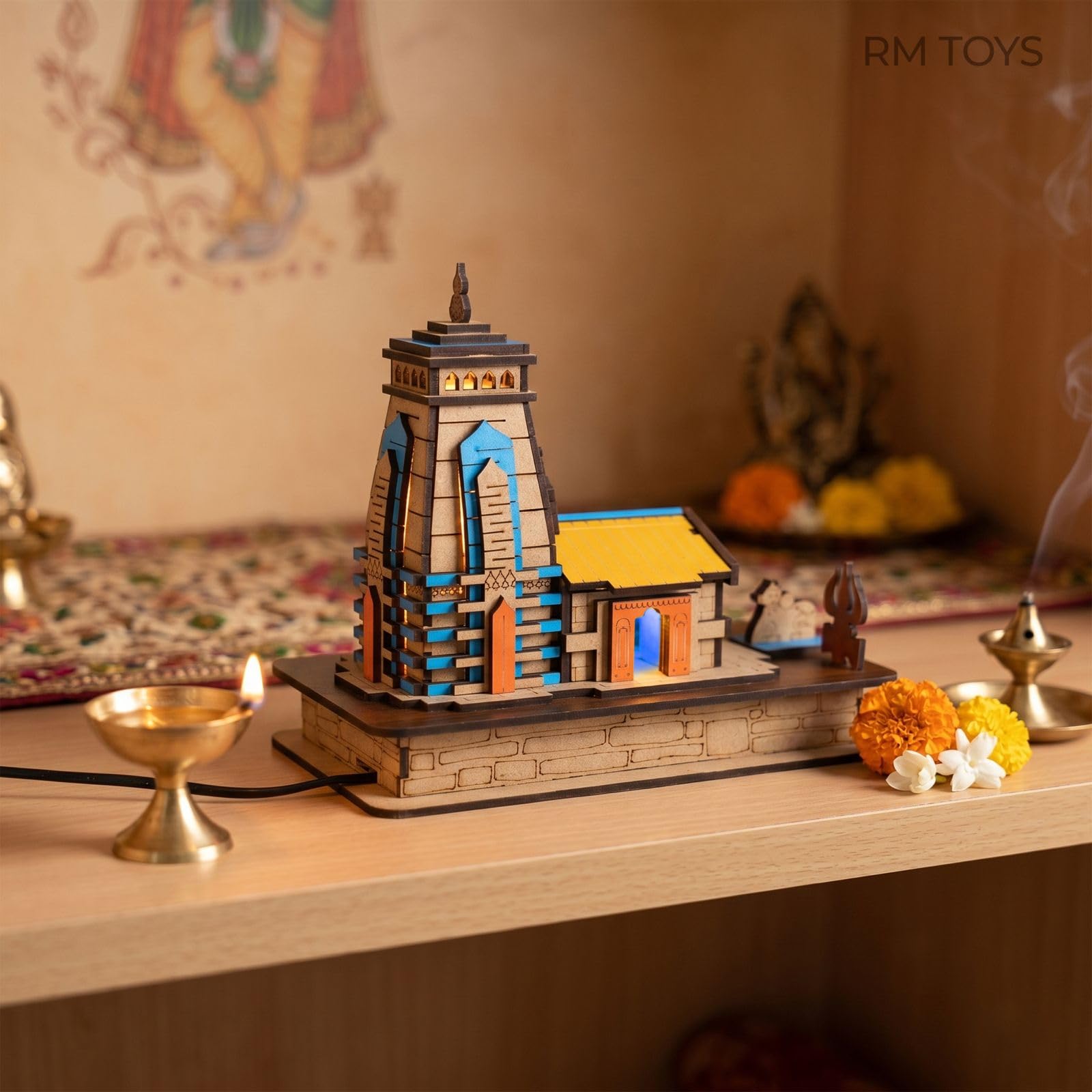RM Toys Kedarnath Dham Wooden Temple Model for Home Decor | DIY Miniature Mandir Replica | Handmade MDF Craft Architecture Showpiece | 15.5 x 10 x 18 cm, Multicolour