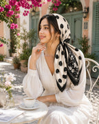 Etietnic Satin Square Head Scarf for Women,ROSE BLACK Printed
