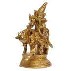 ARTVARKO Brass Krishna Playing Flute with Kamdhenu Cow and Peacock Idol Sculpture Home Decor for Living Room Pooja Gift Item Height 5 Inch