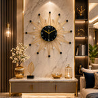 Modern Sunburst Metal Wall Clock Gold & Black for Living Room