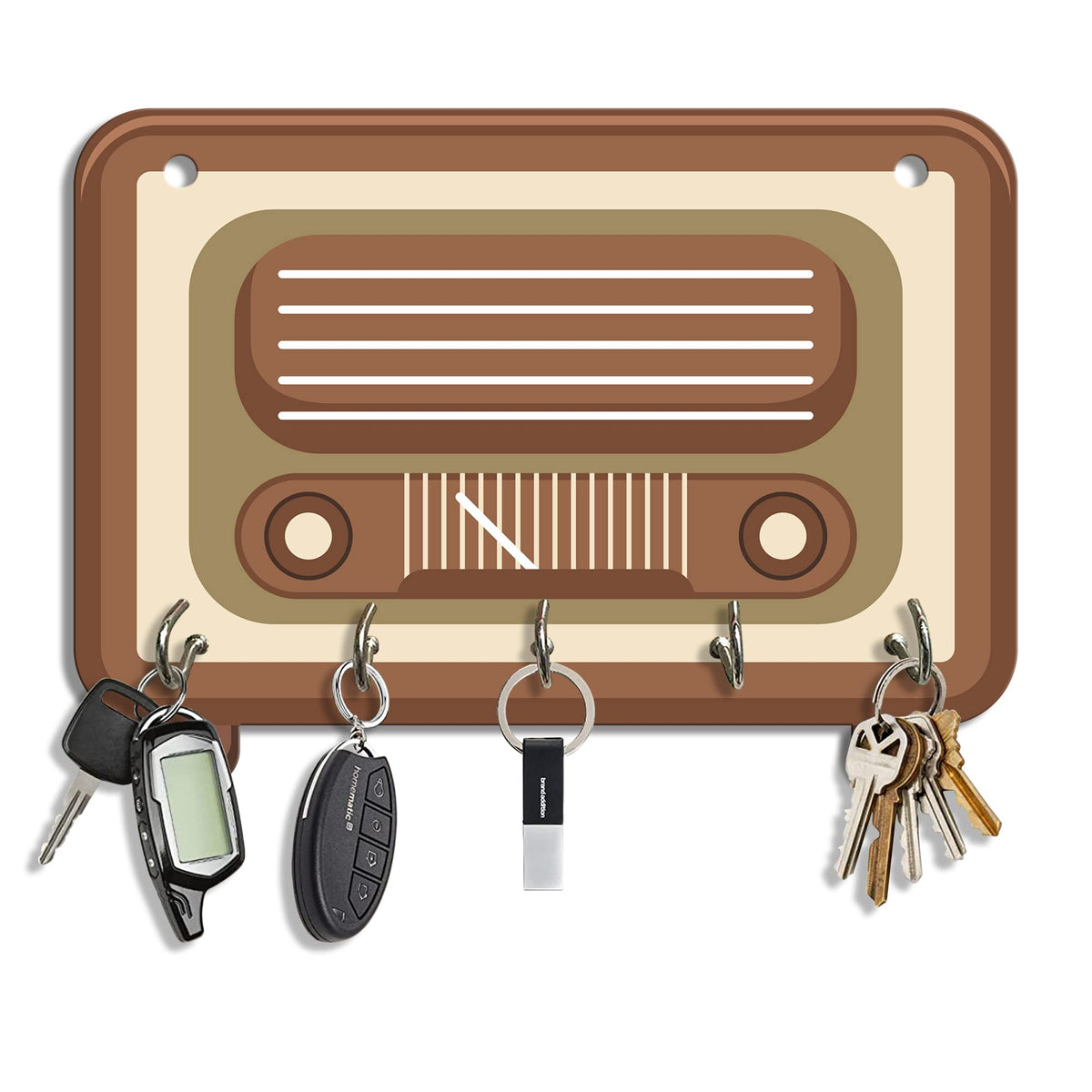 Artvibes Unique Stylish Wooden Key Holder for Wall Decor with Stylish Stainless Steel 5 Hooks Beautiful Key Organizer for Home Decoration(KH_802N)