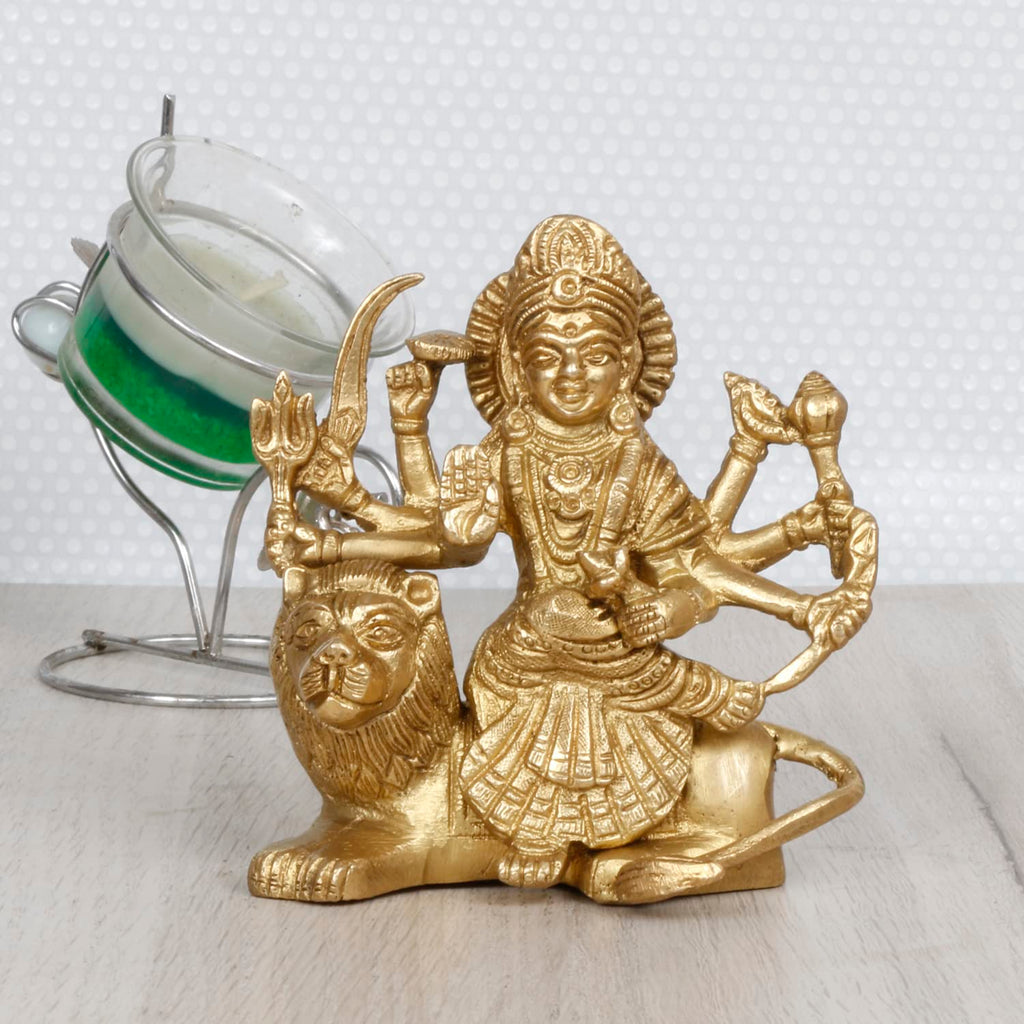 ARTVARKO Brass Durga Ma Murti Sherawali MATA Ambe Maa Idol Statue God Statue MATA Rani Puja Vastu Showpiece Pooja Gift