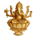 Artavrko Big Brass Ganesha Murti Ganesh Wall Hanging Idol Mangalkari Gnapati Sitting on Lotus Statue for Home Entrance Puja Mandir Temple Height 12 Inch