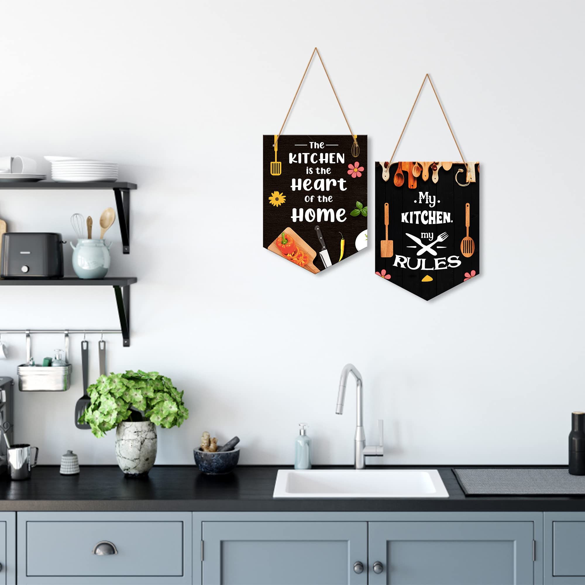 Artvibes My Kitchen is Heart of Home Decoration Printed MDF Wooden Wall Art For Kitchen | Restaurants | Quotes Decor | Kitchen Quotes Wall Hanging | Wall Illustrations | Gift (WH_7101N), Set of 2