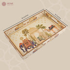 HomeShastra® Wooden Serving Tray with Gold Engraving | Set of 1 | Size : 16 x 10 inch | Enamel Coated Waterproof | Rectangular | Decorative Trays | Royal Camel Large