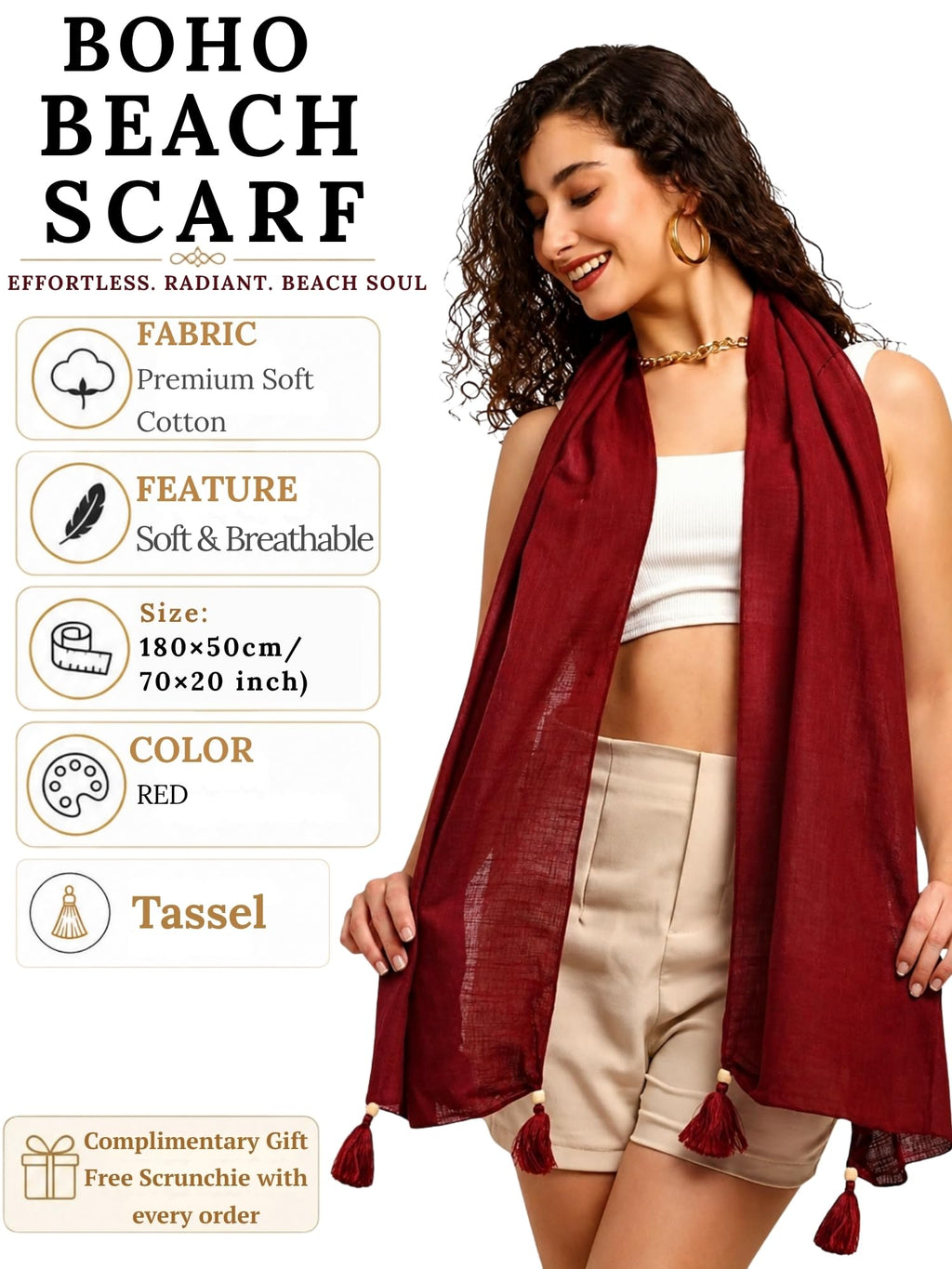 KE KANHA EXPORTS Cotton Scarf|Scarf for Women|Cotton Stole|Soft Beach Wrap|Tassel Design|Easily fits 180 * 50cm